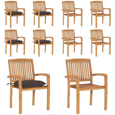 Sillas de jardín apilables 4 uds madera de teca con cojines - Sillas de jardín de madera - Sillas de comedor de teca
