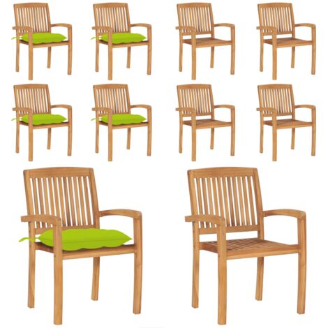 Sillas de jardín apilables 4 uds madera de teca con cojines - Sillas de jardín de madera - Sillas de comedor de teca