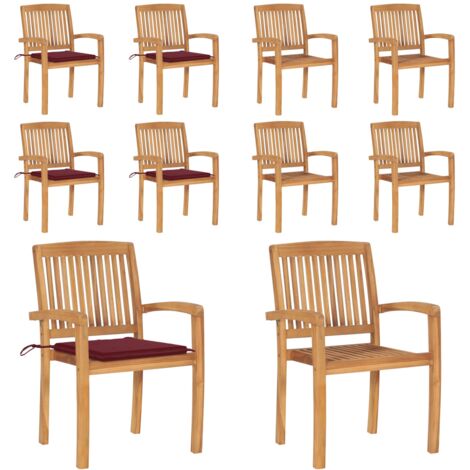 Sillas de jardín apilables 4 uds madera de teca con cojines - Sillas de jardín de madera - Sillas de comedor de teca