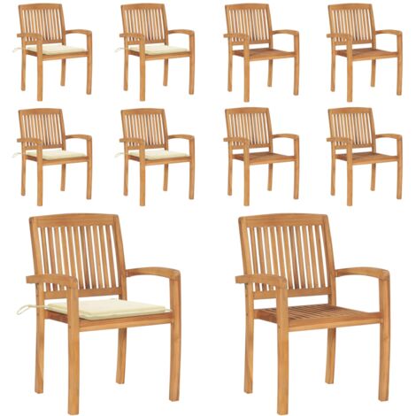 Sillas de jardín apilables 4 uds madera de teca con cojines - Sillas de jardín de madera - Sillas de comedor de teca