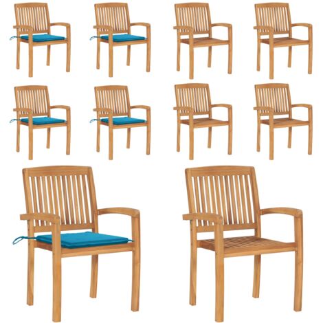 Sillas de jardín apilables 4 uds madera de teca con cojines - Sillas de jardín de madera - Sillas de comedor de teca