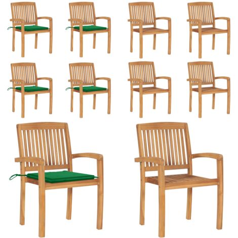 Sillas de jardín apilables 4 uds madera de teca con cojines - Sillas de jardín de madera - Sillas de comedor de teca