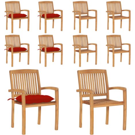 Sillas de jardín apilables 4 uds madera de teca con cojines - Sillas de jardín de madera - Sillas de comedor de teca