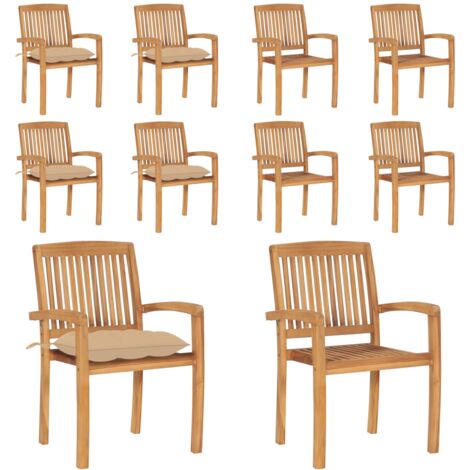 Sillas de jardín apilables 4 uds madera de teca con cojines - Sillas de jardín de madera - Sillas de comedor de teca