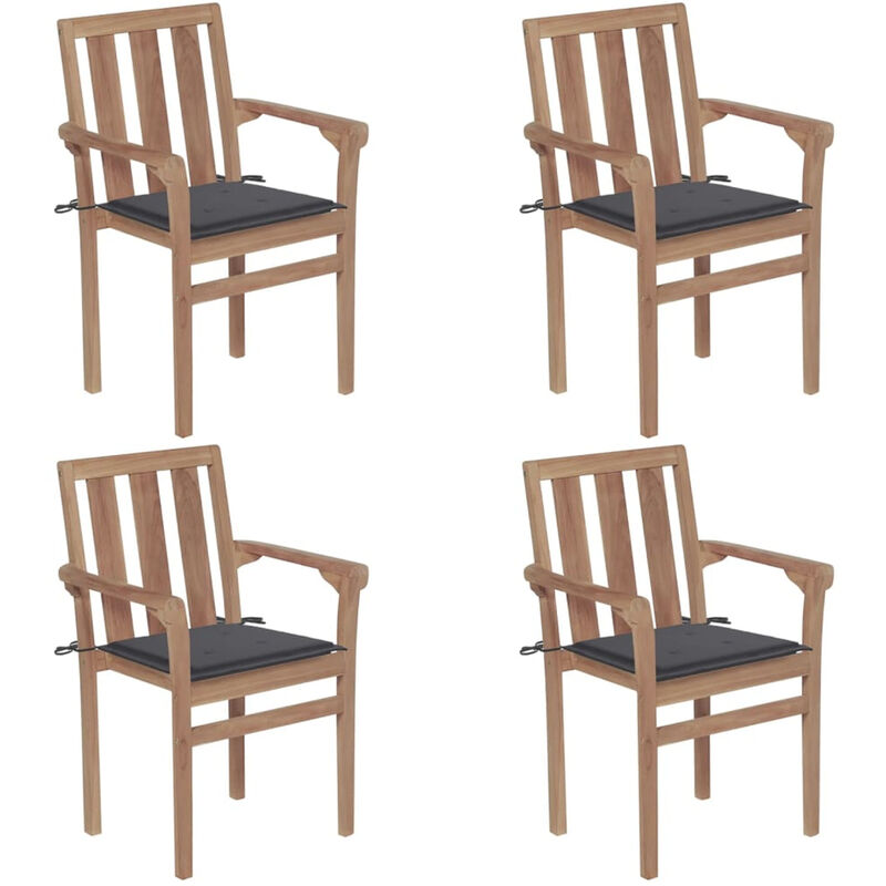

Happyshopping - Sillas de jardin apilables 4 uds madera maciza teca con cojines