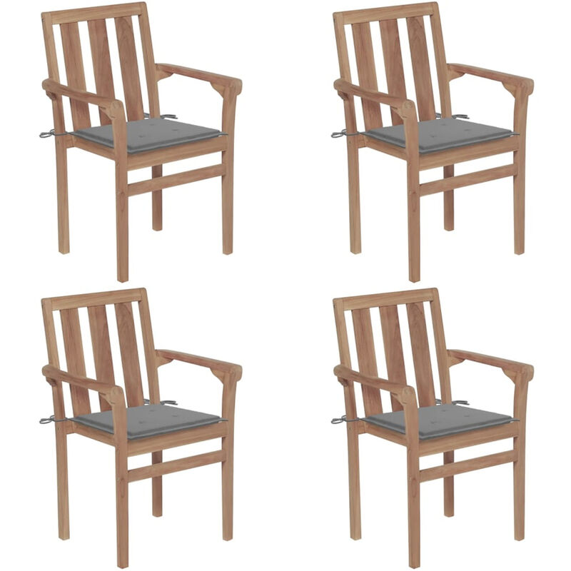 

Happyshopping - Sillas de jardin apilables 4 uds madera maciza teca con cojines
