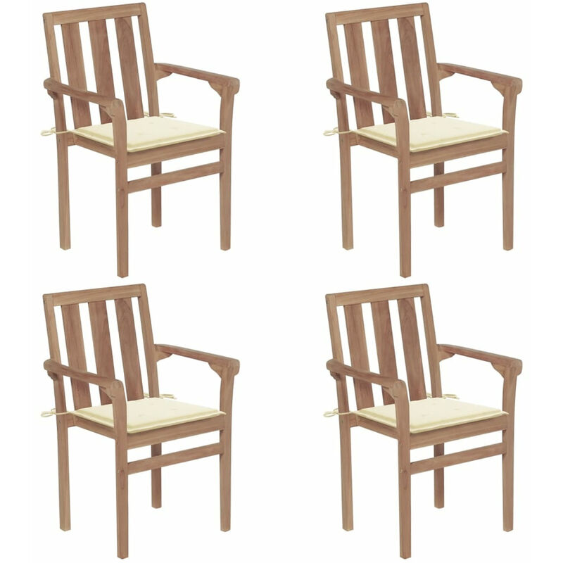 

Happyshopping - Sillas de jardin apilables 4 uds madera maciza teca con cojines