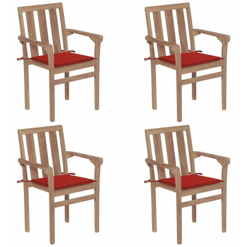 

Sillas de jardin apilables 4 uds madera maciza teca con cojines