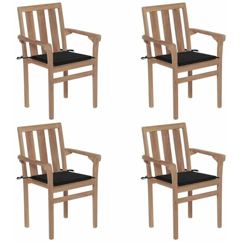 

Sillas de jardin apilables 4 uds madera maciza teca con cojines
