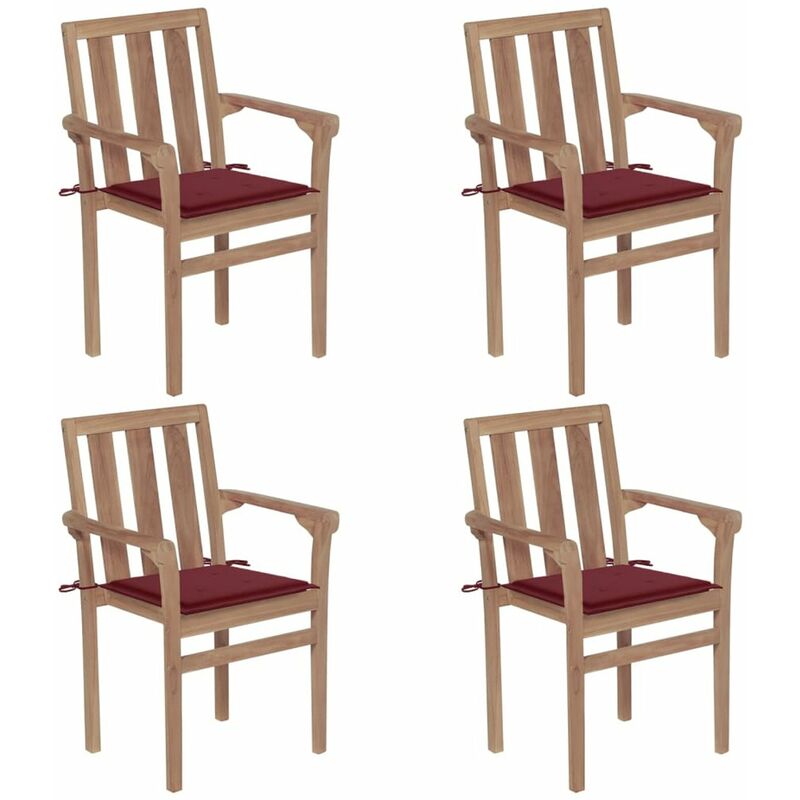 

Happyshopping - Sillas de jardin apilables 4 uds madera maciza teca con cojines