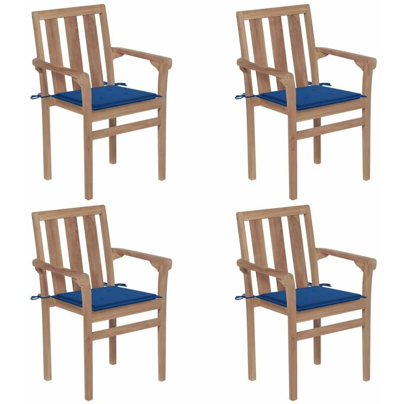 

Happyshopping - Sillas de jardin apilables 4 uds madera maciza teca con cojines