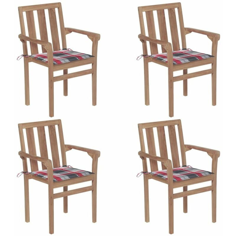 

Happyshopping - Sillas de jardin apilables 4 uds madera maciza teca con cojines