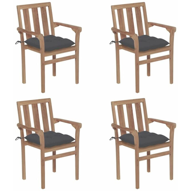 

Happyshopping - Sillas de jardin apilables 4 uds madera maciza teca con cojines