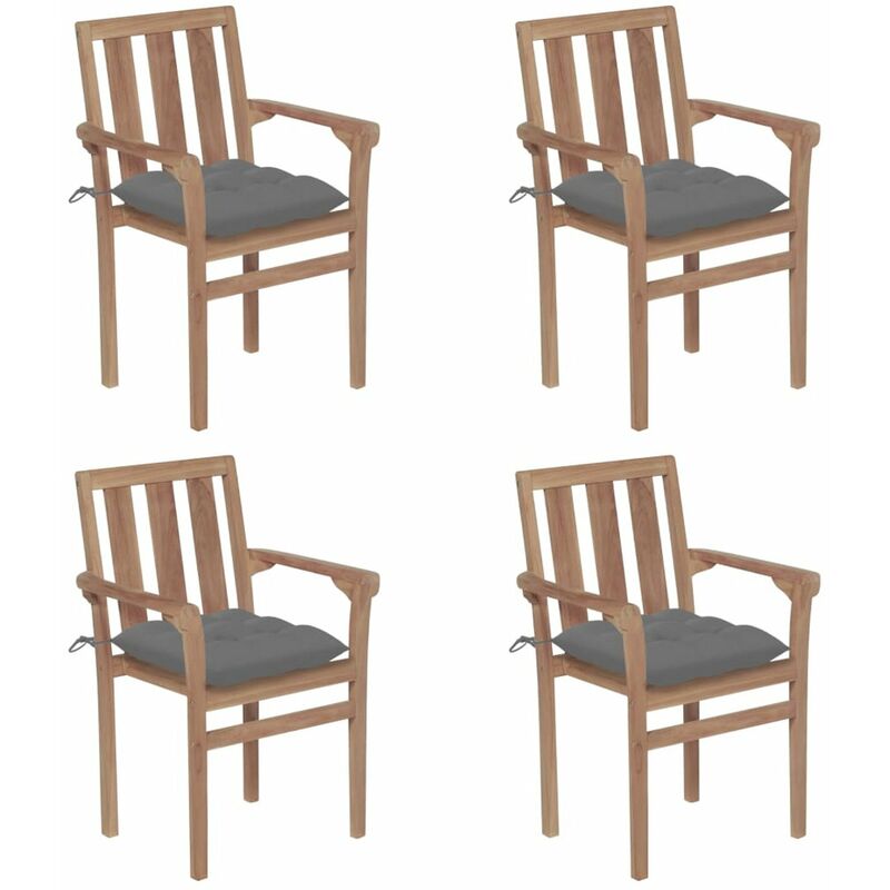 

Happyshopping - Sillas de jardin apilables 4 uds madera maciza teca con cojines