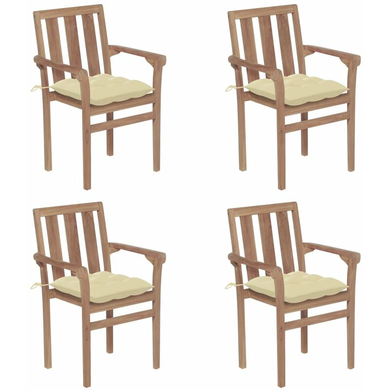 

Happyshopping - Sillas de jardin apilables 4 uds madera maciza teca con cojines