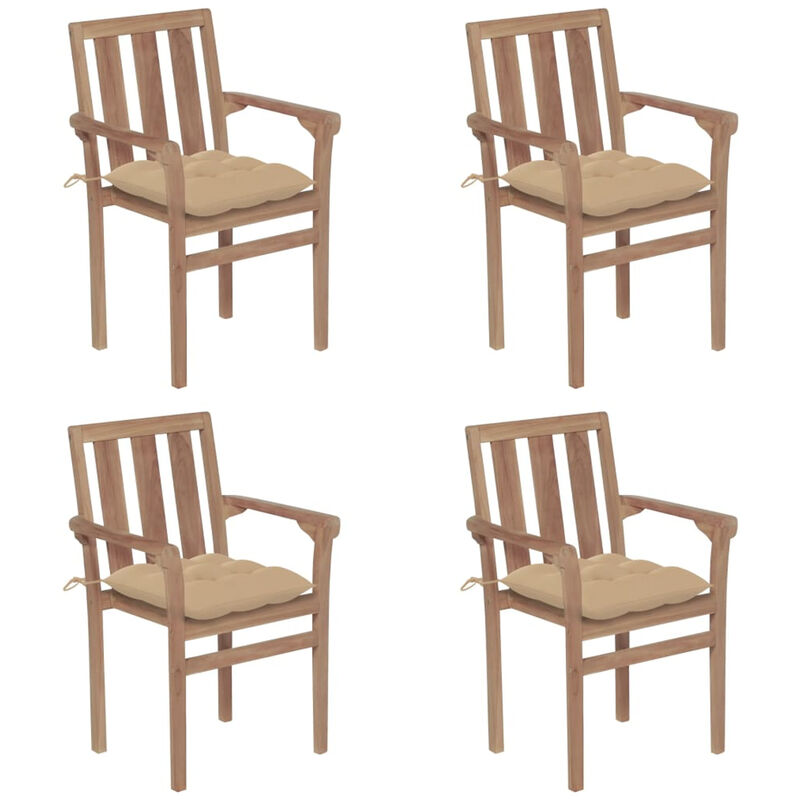

Happyshopping - Sillas de jardin apilables 4 uds madera maciza teca con cojines