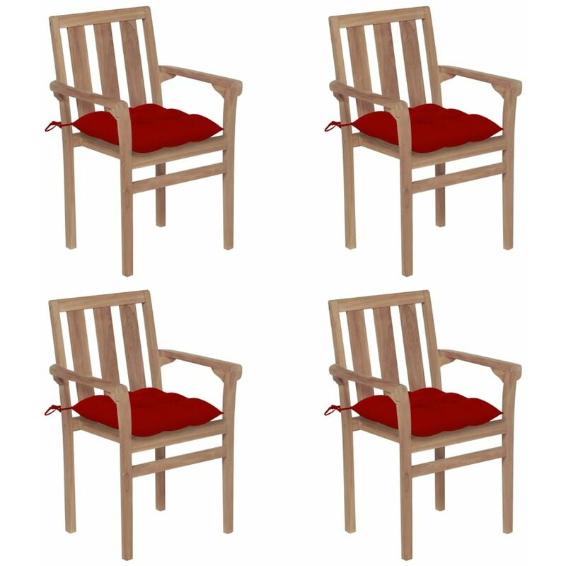 

Sillas de jardin apilables 4 uds madera maciza teca con cojines
