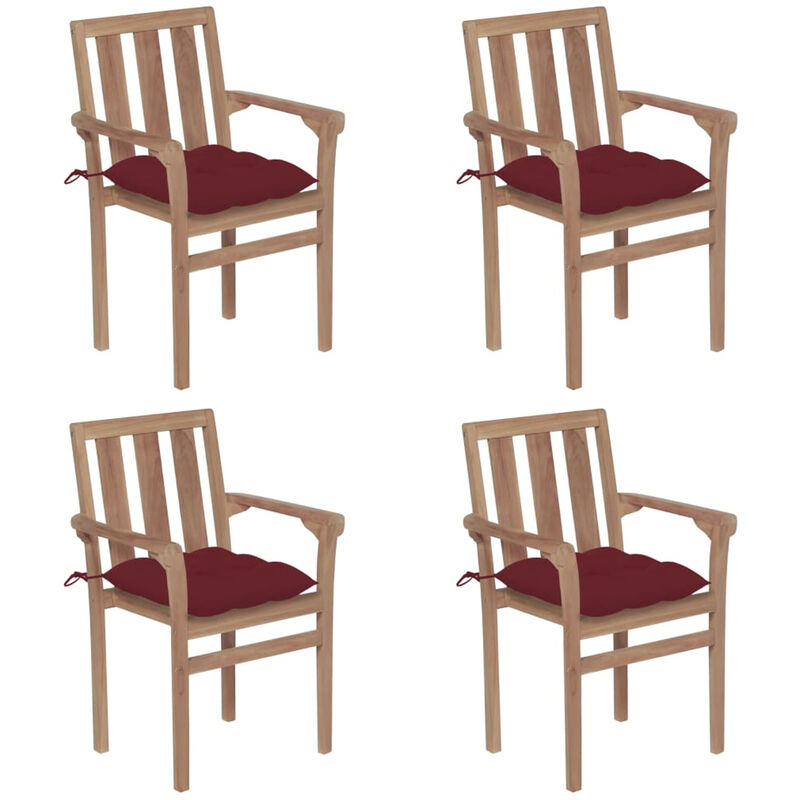 

Happyshopping - Sillas de jardin apilables 4 uds madera maciza teca con cojines