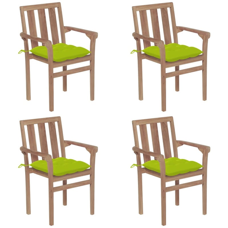 

Happyshopping - Sillas de jardin apilables 4 uds madera maciza teca con cojines