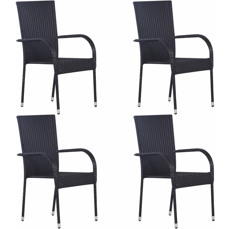 

vidaXL Sillas de jardín apilables 4 unidades ratán sintético negro - Negro