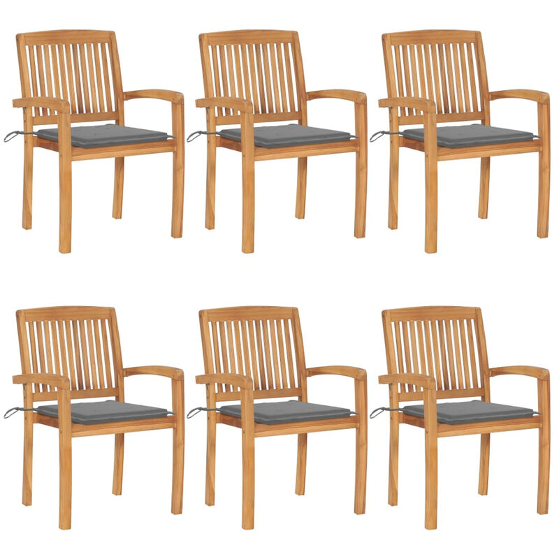 

Sillas de jardin apilables 6 uds madera de teca con cojines