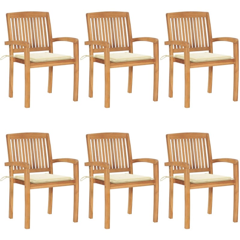 

Sillas de jardin apilables 6 uds madera de teca con cojines
