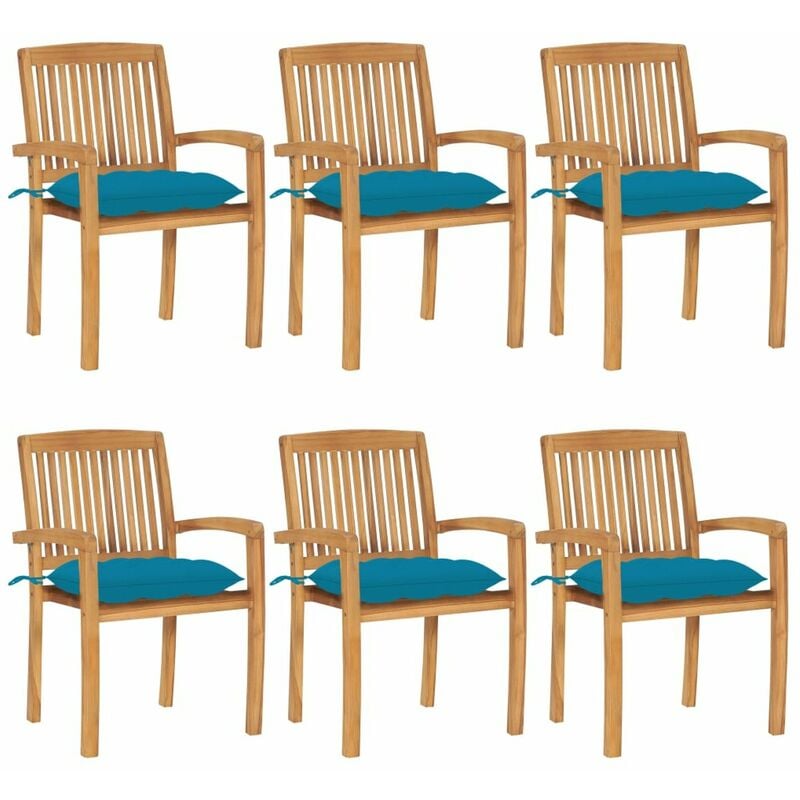 

Sillas de jardin apilables 6 uds madera de teca con cojines
