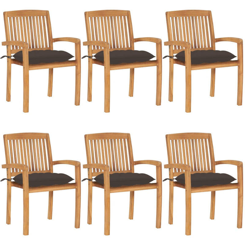 

Sillas de jardin apilables 6 uds madera de teca con cojines