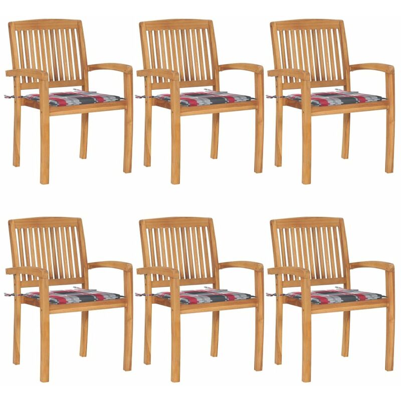 

Sillas de jardin apilables 6 uds madera de teca con cojines