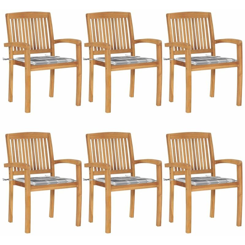 

Sillas de jardin apilables 6 uds madera de teca con cojines