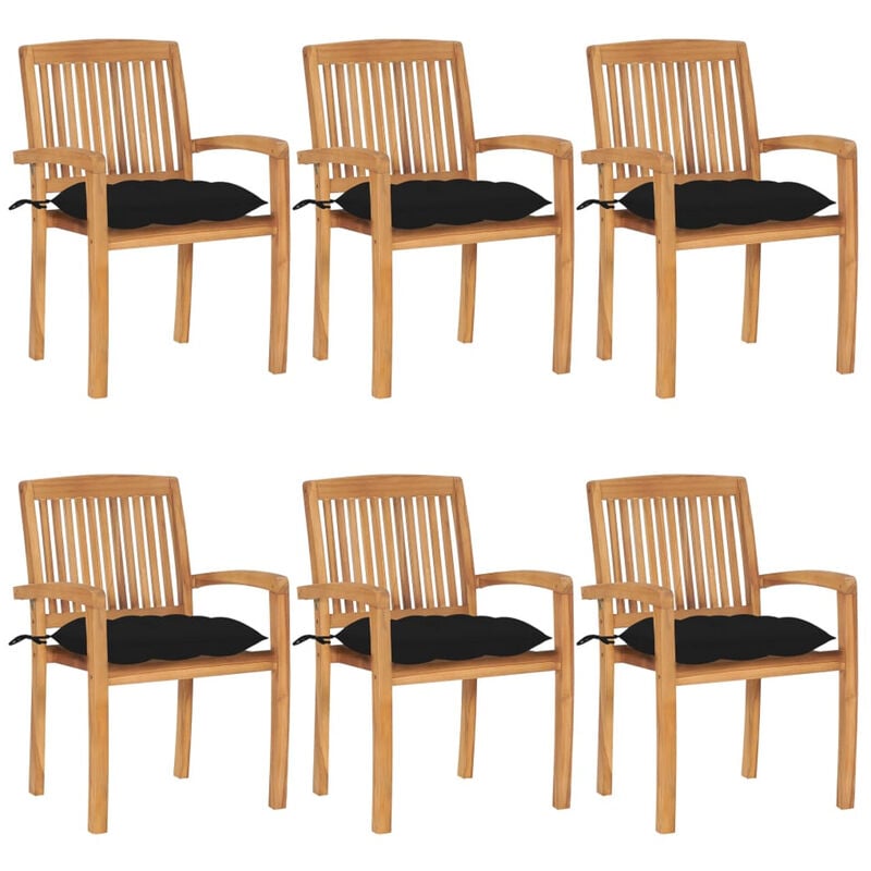 

Sillas de jardin apilables 6 uds madera de teca con cojines