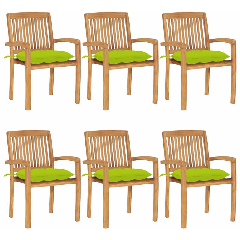 

Sillas de jardin apilables 6 uds madera de teca con cojines