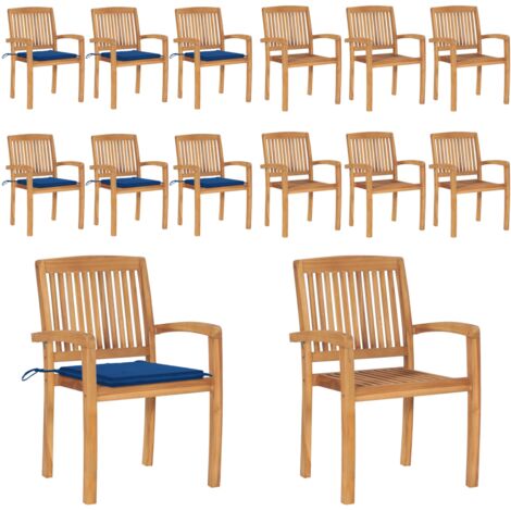 Sillas de jardín apilables 6 uds madera de teca con cojines - Sillas de jardín de madera - Sillas de comedor de teca