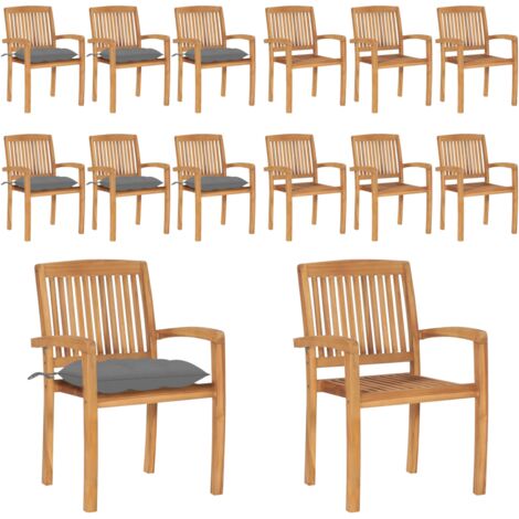 Sillas de jardín apilables 6 uds madera de teca con cojines - Sillas de jardín de madera - Sillas de comedor de teca