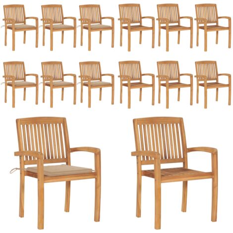 Sillas de jardín apilables 6 uds madera de teca con cojines - Sillas de jardín de madera - Sillas de comedor de teca