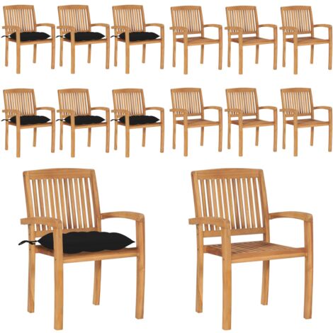 Sillas de jardín apilables 6 uds madera de teca con cojines - Sillas de jardín de madera - Sillas de comedor de teca