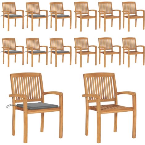 Sillas de jardín apilables 6 uds madera de teca con cojines - Sillas de jardín de madera - Sillas de comedor de teca