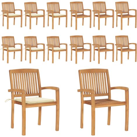 Sillas de jardín apilables 6 uds madera de teca con cojines - Sillas de jardín de madera - Sillas de comedor de teca
