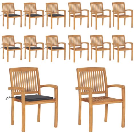 Sillas de jardín apilables 6 uds madera de teca con cojines - Sillas de jardín de madera - Sillas de comedor de teca