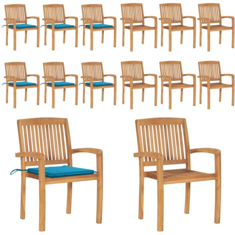 Sillas de jardín apilables 6 uds madera de teca con cojines - Sillas de jardín de madera - Sillas de comedor de teca