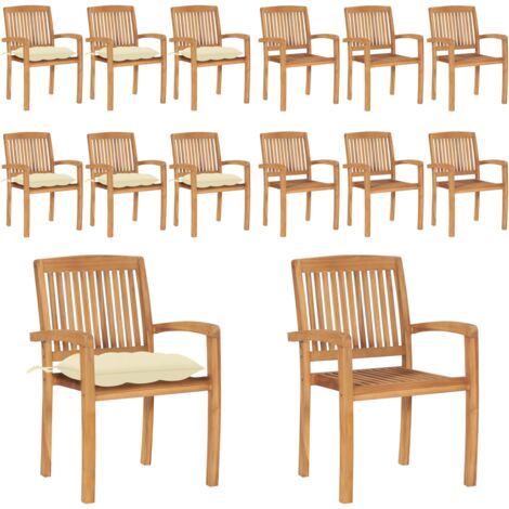 Sillas de jardín apilables 6 uds madera de teca con cojines - Sillas de jardín de madera - Sillas de comedor de teca