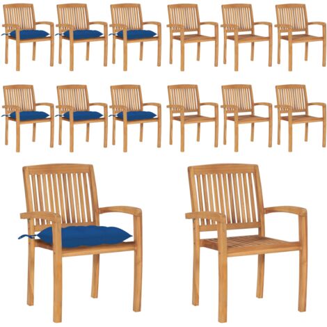 Sillas de jardín apilables 6 uds madera de teca con cojines - Sillas de jardín de madera - Sillas de comedor de teca