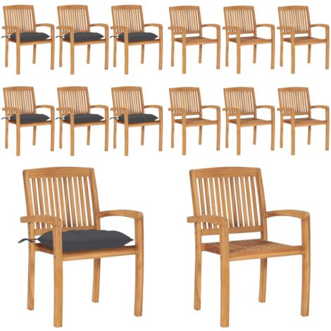 Sillas de jardín apilables 6 uds madera de teca con cojines - Sillas de jardín de madera - Sillas de comedor de teca