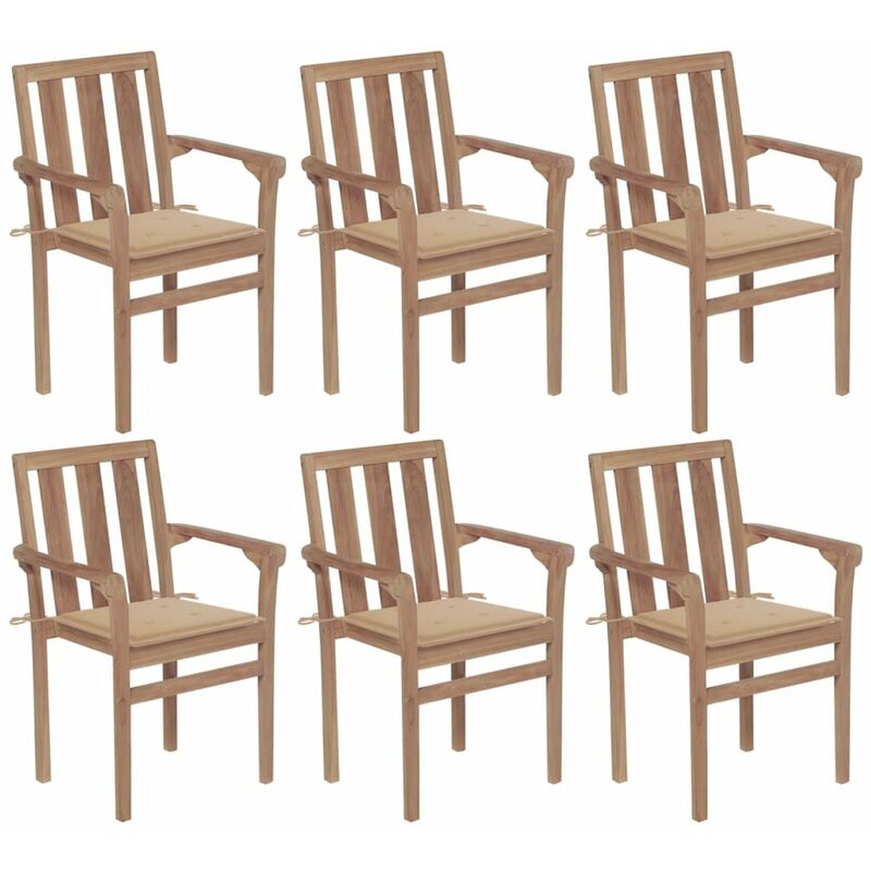

Happyshopping - Sillas de jardin apilables 6 uds madera maciza teca con cojines