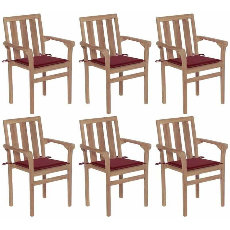 

Happyshopping - Sillas de jardin apilables 6 uds madera maciza teca con cojines