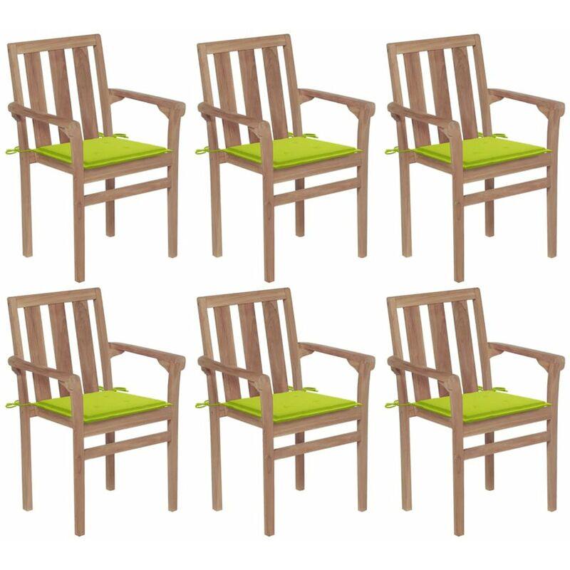 

Happyshopping - Sillas de jardin apilables 6 uds madera maciza teca con cojines
