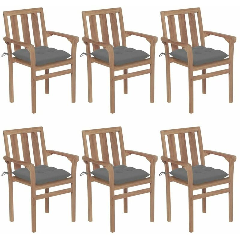 

Happyshopping - Sillas de jardin apilables 6 uds madera maciza teca con cojines