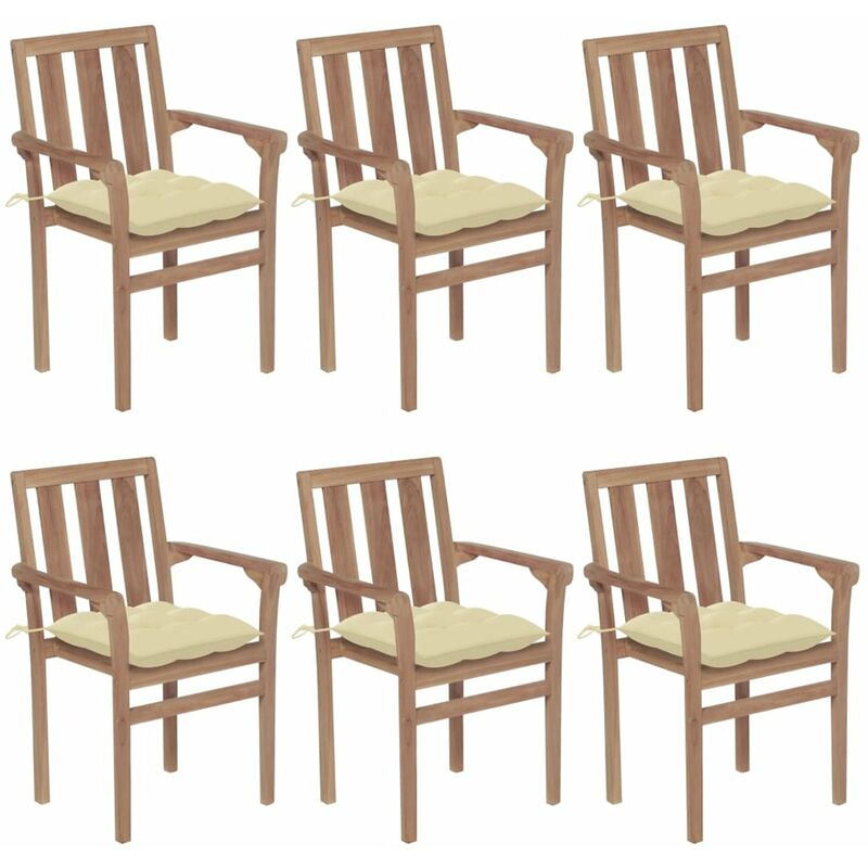 

Happyshopping - Sillas de jardin apilables 6 uds madera maciza teca con cojines