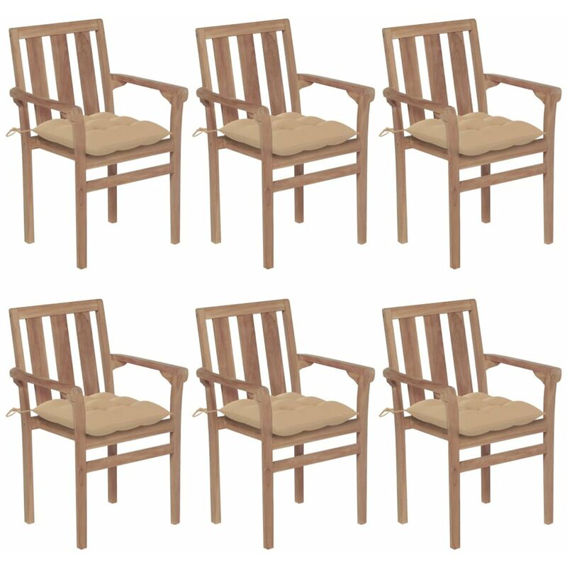 

Happyshopping - Sillas de jardin apilables 6 uds madera maciza teca con cojines