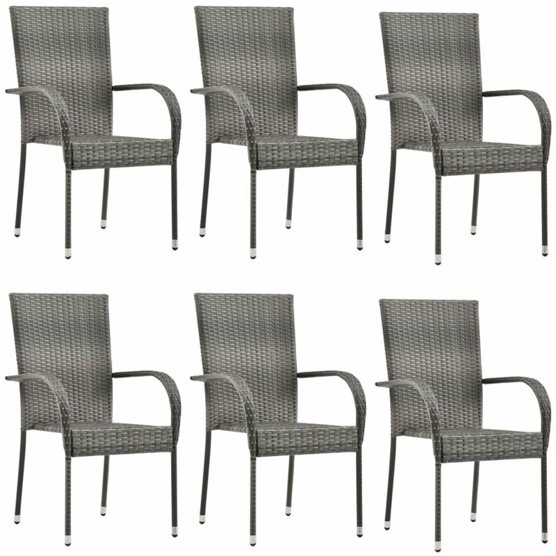 

Happyshopping - Sillas de jardin apilables 6 unidades ratan sintetico gris